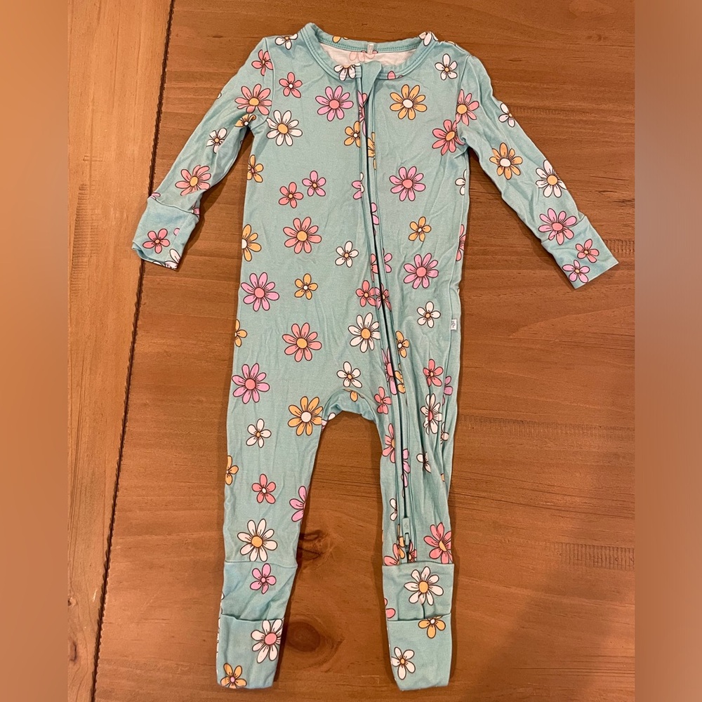 Posh Peanut - Donna (Blue Flower) convertible onesie 6-9 month